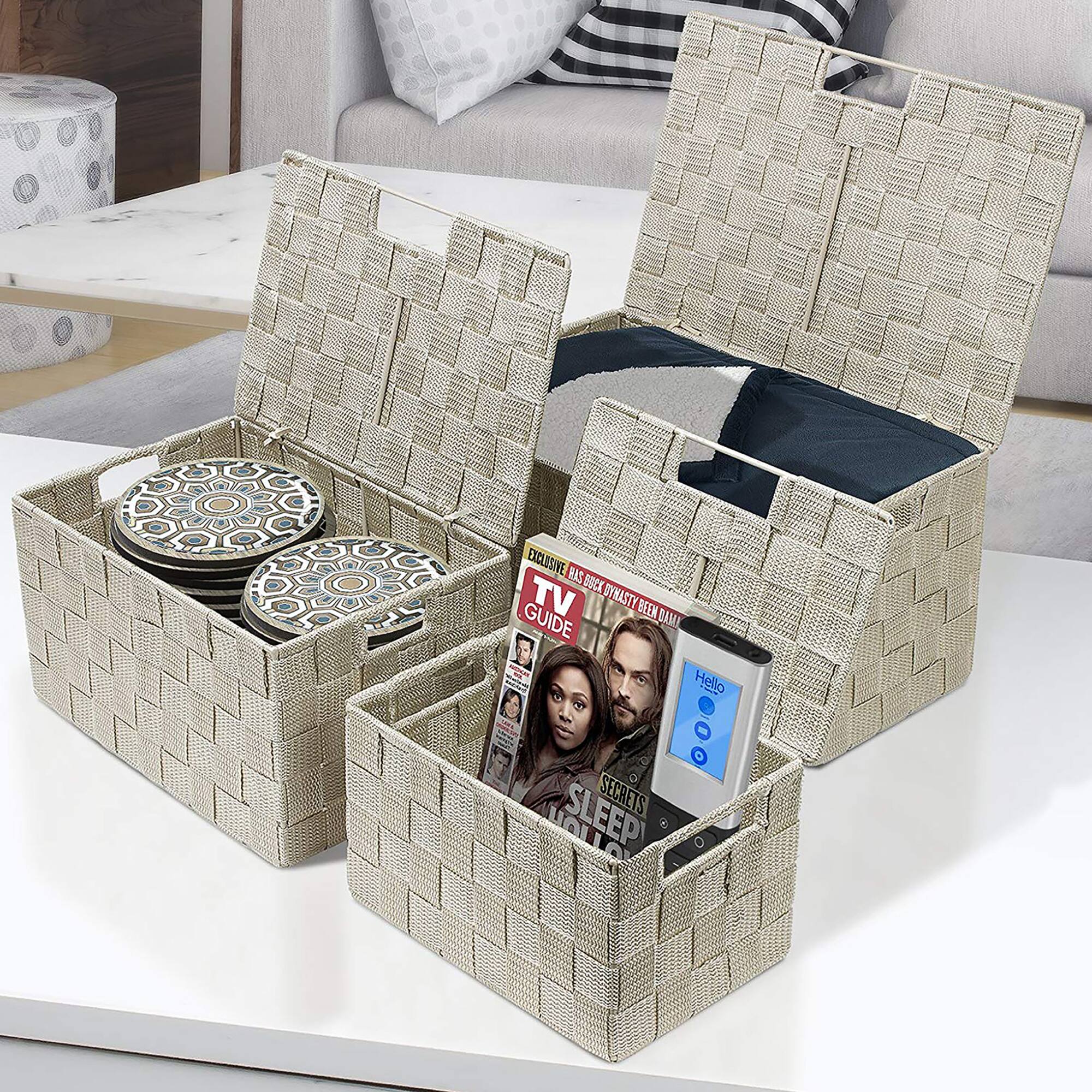Sorbus 3-Piece Woven Basket with Lid Set